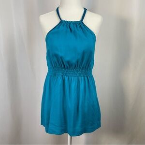 Guess Medium Teal Halter Tunic Tank Top Flowy Smocked Waist Open Back Summer